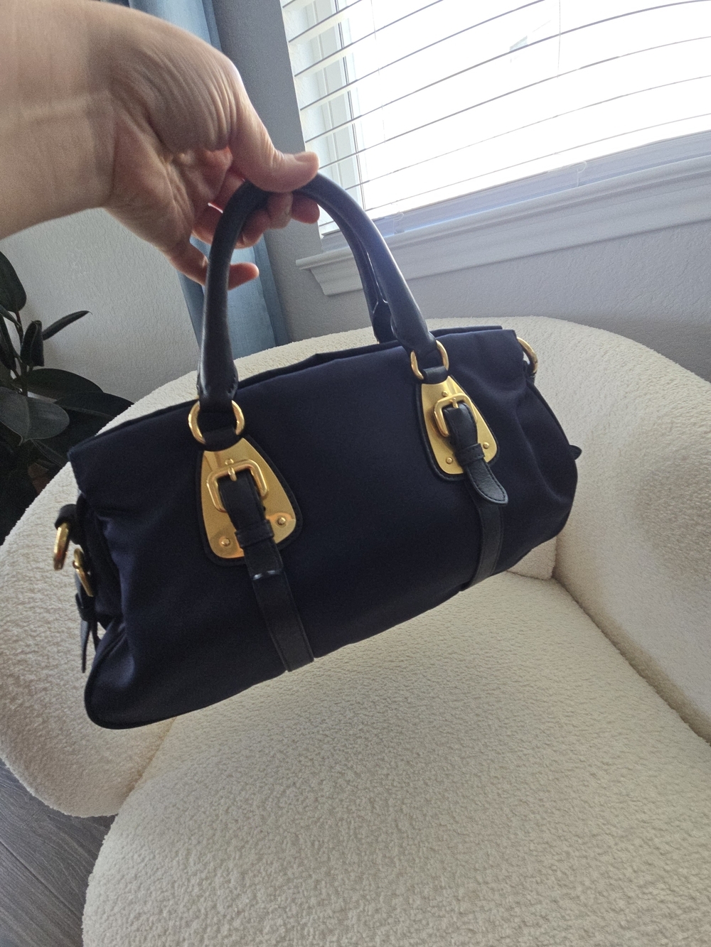 Prada Blue Tessuto Nylon & Soft Calfskin Leather Top Handle Bag - Picture 16 of 17